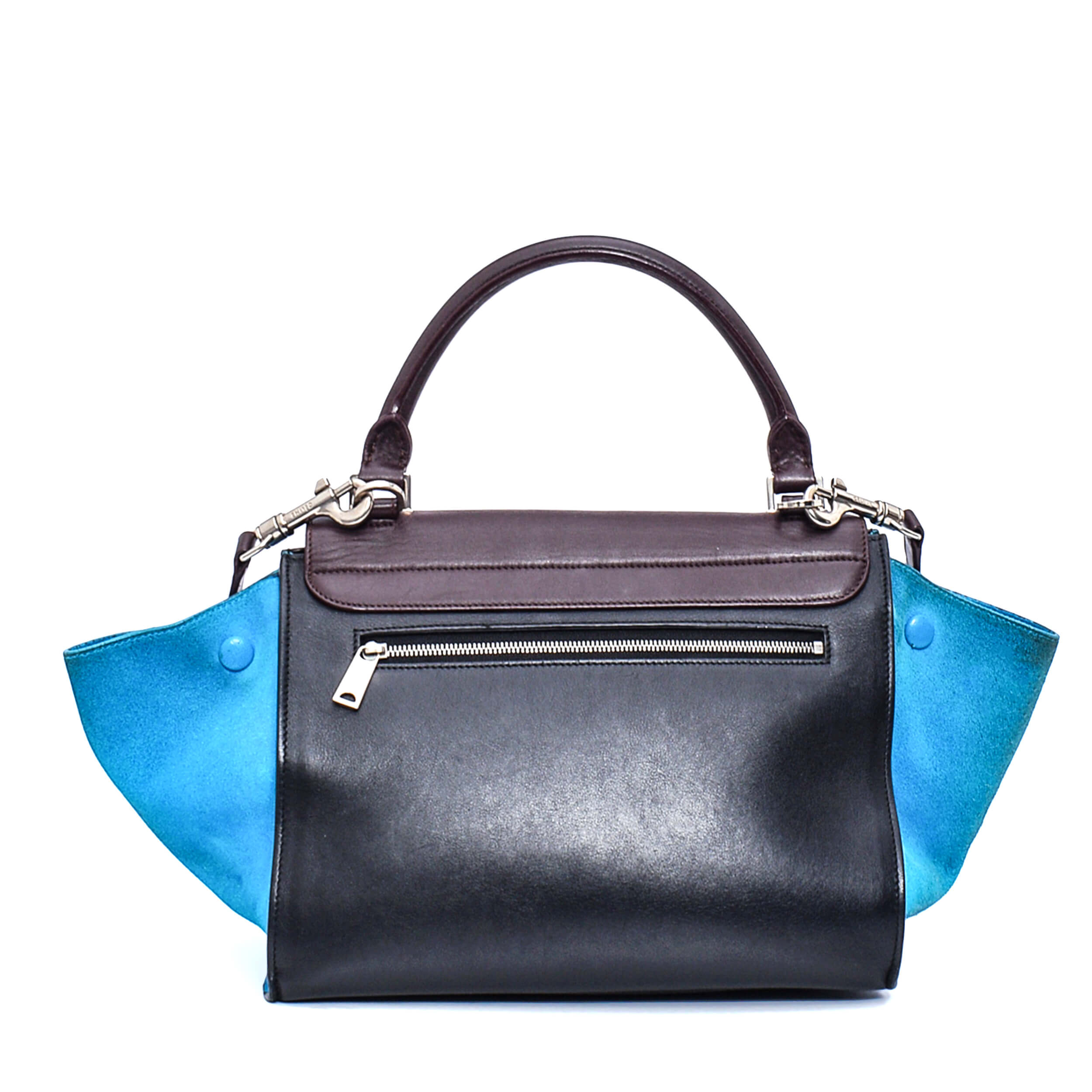 Celine - Black/Burgundy/Blue Leather & Suede Small Trapeze Bag